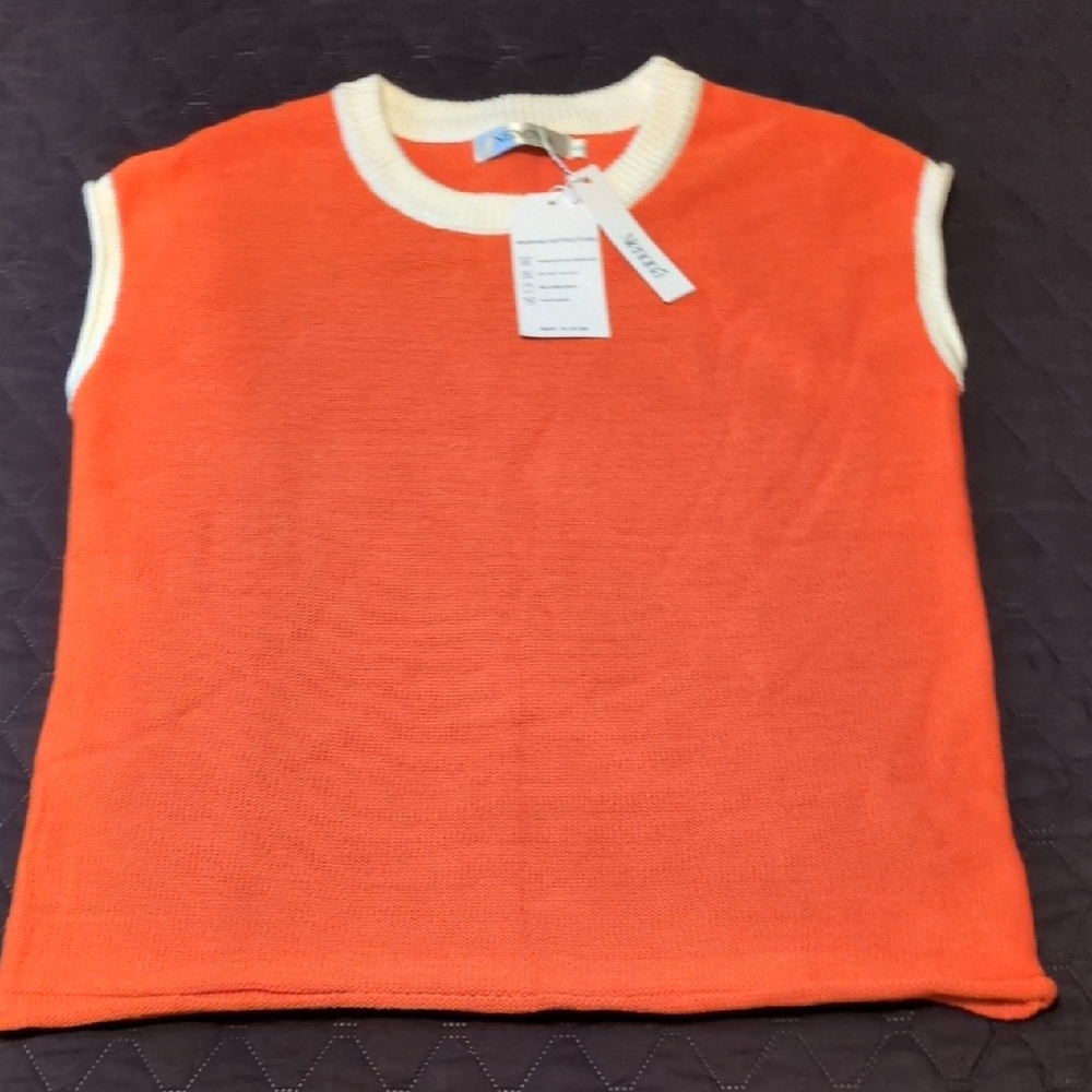 Vibrant Orange Sleeveless Sweater Top